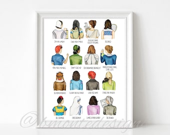 Historical women art decor. Influential women wall art. Feminism art print. Women empowerment art.