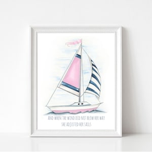 READY TO SHIP Nautical girl Nursery decor. Nautical nursery art. Girl nursery print.