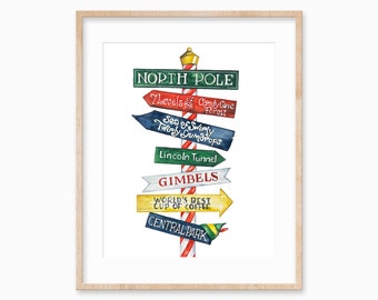 Kerstwegwijzer. Elfenkunst aan de muur. Kerstelfdecor.