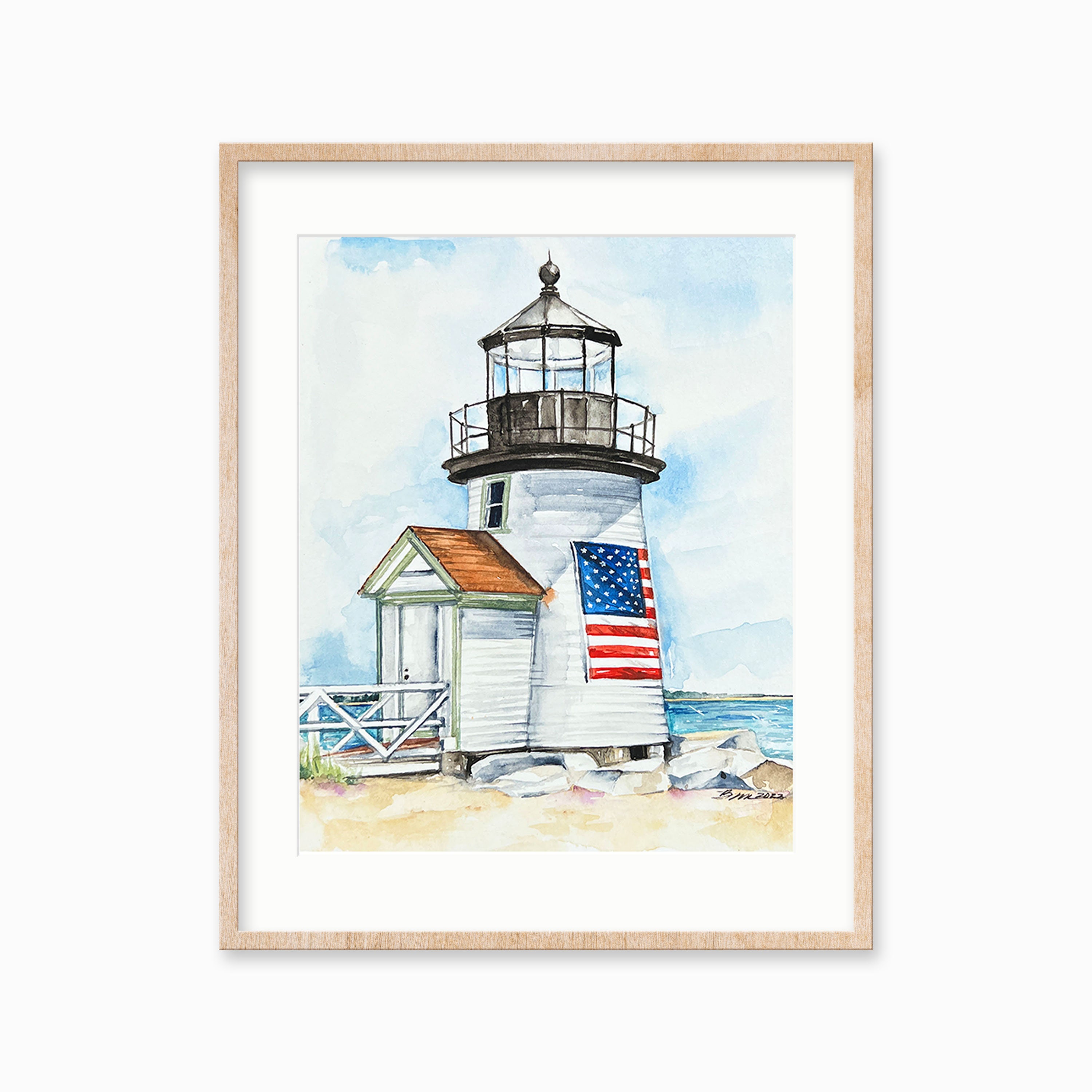 Brant Point lighthouse print. Nantucket wall art. Lighthouse decor.  Beach house decor.