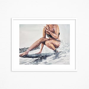 Surf girl print. Surfing wall art. Surfer wall decor