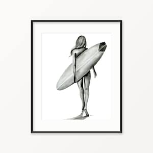 Surfer girl print. Surfing wall art. Surfer wall decor