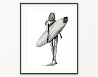 Surfer girl print. Surfing wall art. Surfer wall decor