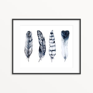 Ready to ship Feathers watercolor print. Feathers wall art.