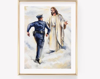 Home. Remember the Fallen art. Law enforcement Watercolor print. Police officer memorial art. Christian art.