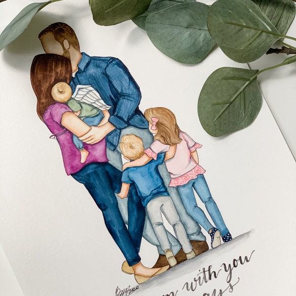 Aanpasbare familiesilhouetten in aquarel.