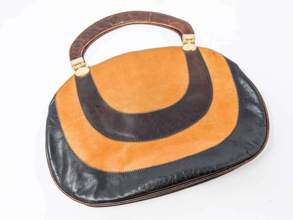 FREE SHIPPING - Vintage 1970&#39;s Mod Groovy Leather Handbag | Master Craft Leather Purse Made in ...