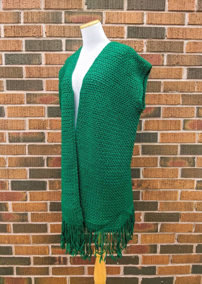 Crocheted Green Long Vest One Size Fits All FREE SHIPPING Vintage 1970/'s Hand Knit