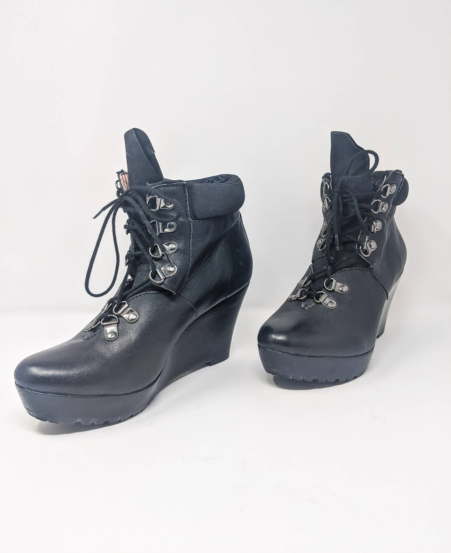 FREE SHIPPING - Genuine Leather Black Laced Platform Shoes by 80 % 20 Size 8