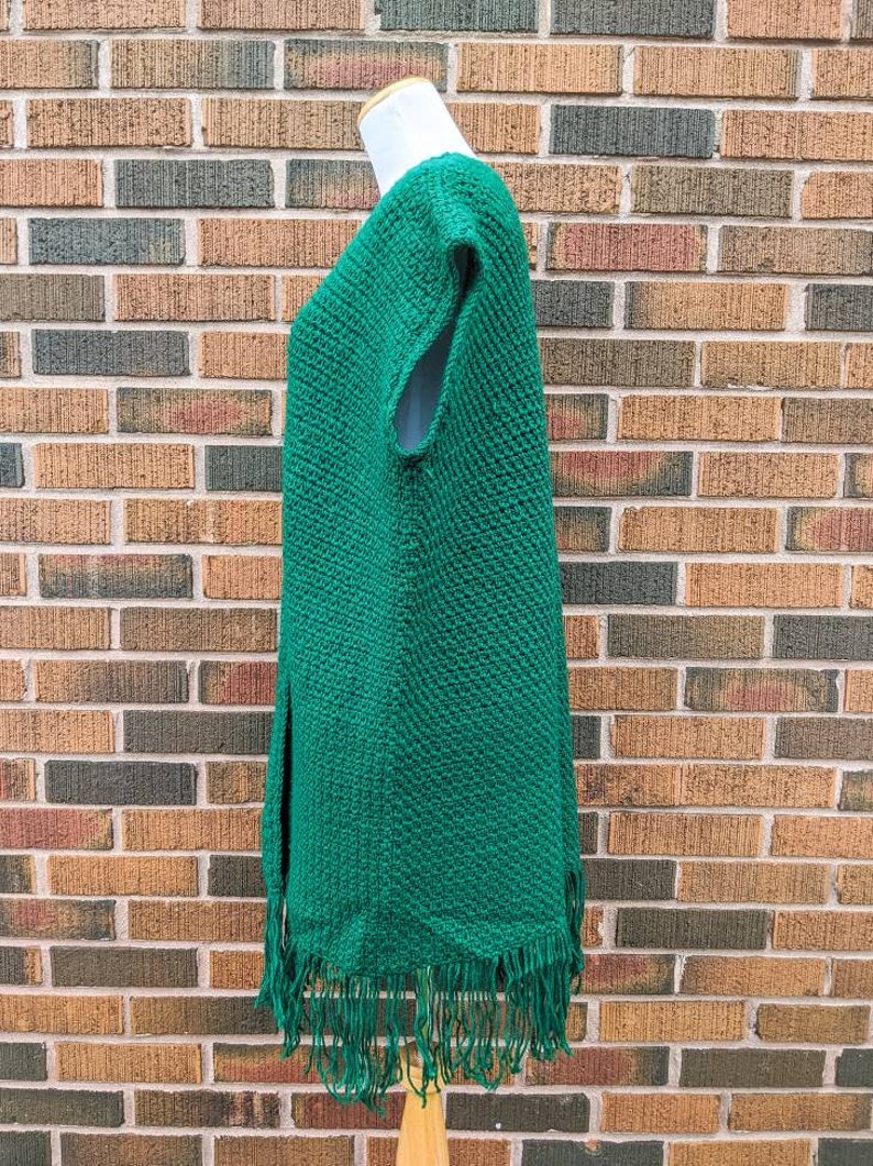 Crocheted Green Long Vest One Size Fits All FREE SHIPPING Vintage 1970/'s Hand Knit
