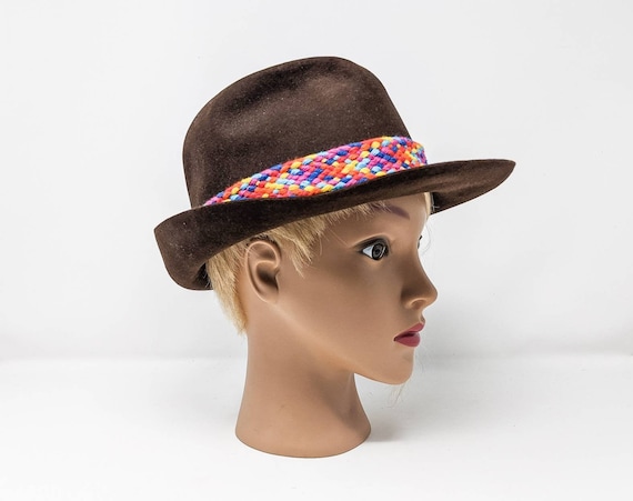 FREE SHIPPING - Vintage 1970's Brown Fedora Hat, C