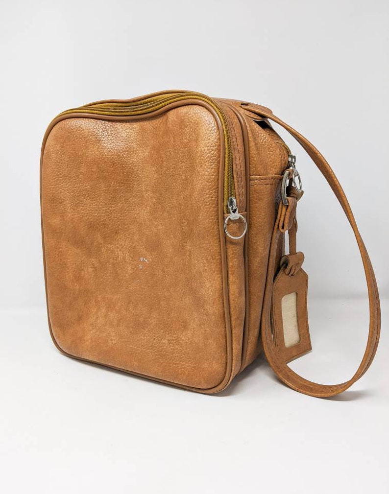 Vintage 1970/'s Jetliner Beige-Brown Shoulder Strap Leather Travel Bag FREE SHIPPING