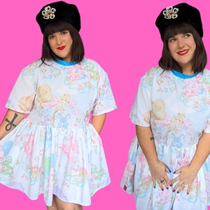 Handmade, Upcycled Carebears Bedsheet T-Shirt Dress Fits S-M-L-XL