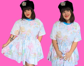 Handmade, Upcycled Carebears Bedsheet T-Shirt Dress Fits S-M-L-XL