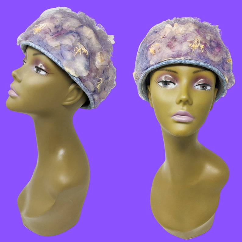 Vintage 1950#39;s Purple and White Floral Pillbox Hat Vintage 1950#39;s Purple and White Floral Pillbox Hat