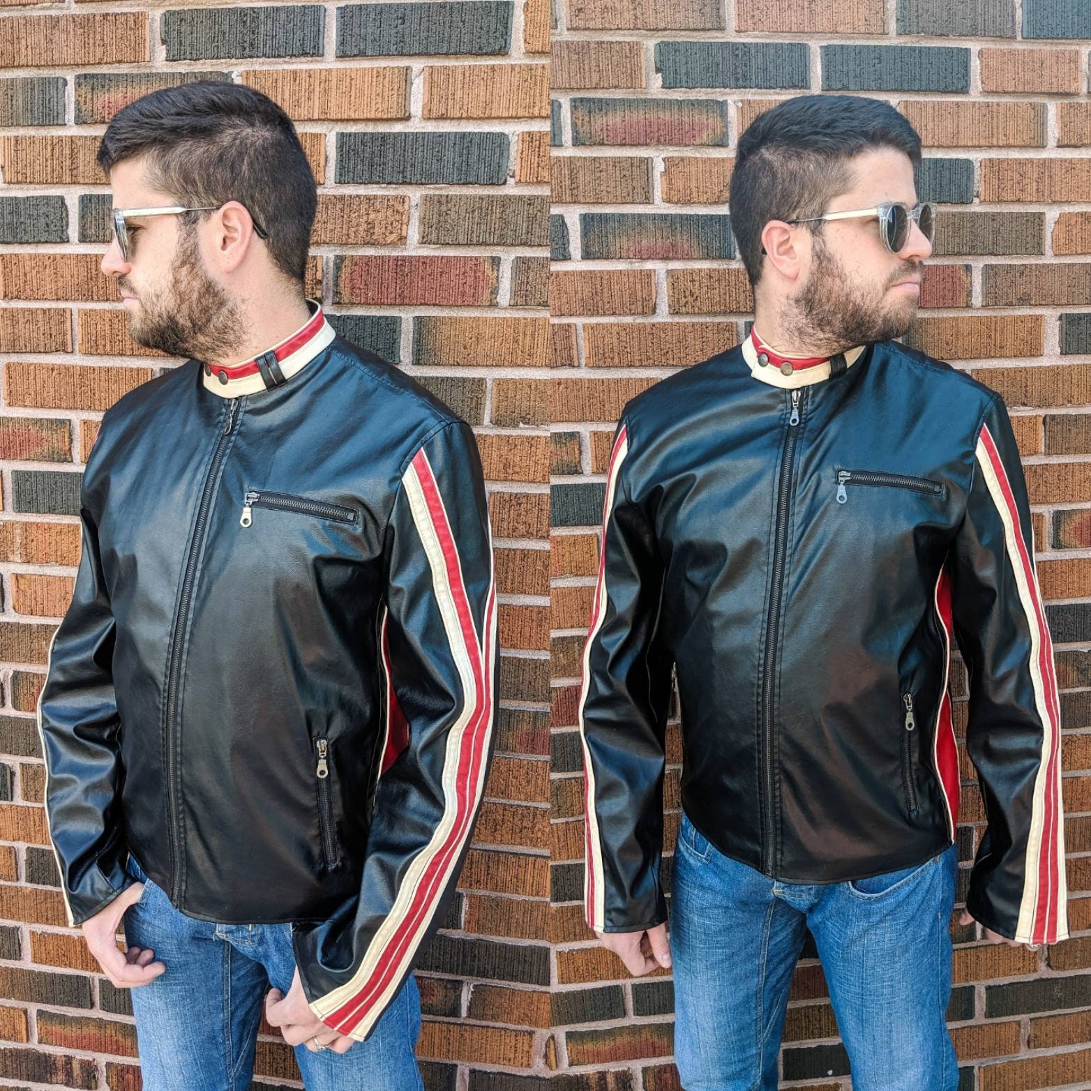 Red squad leather best sale jacket