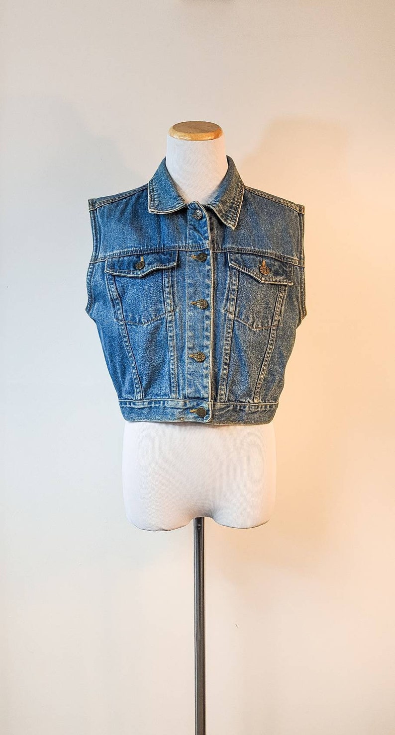 Vintage 1990/'s Dixie Blues Blue Denim Waistcoat Size S