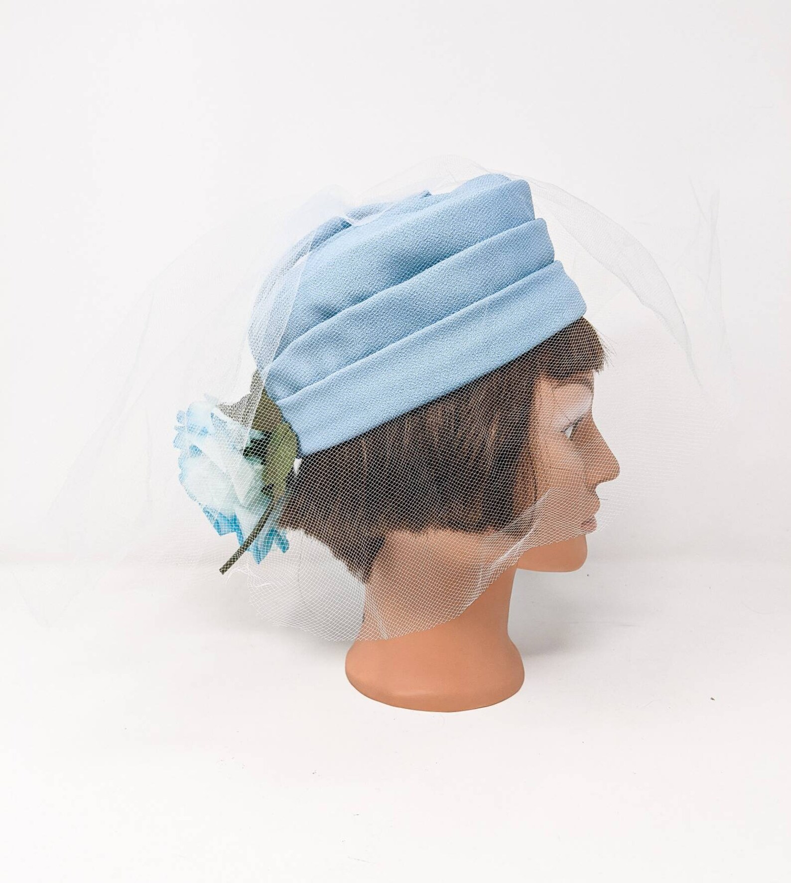 Vintage 1960's Light Blue Pillbox Hat with Veil and Blue Etsy