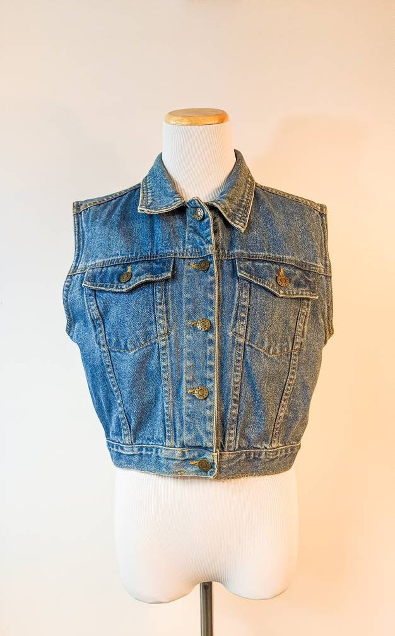 Vintage 1990/'s Dixie Blues Blue Denim Waistcoat Size S