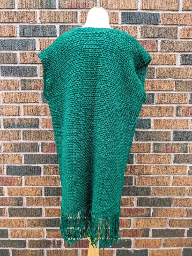 Crocheted Green Long Vest One Size Fits All FREE SHIPPING Vintage 1970/'s Hand Knit