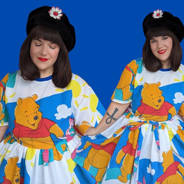 MADE TO ORDER, Handmade, Upcycled Disney Winnie The Pooh Bedsheet T-Shirt Dress