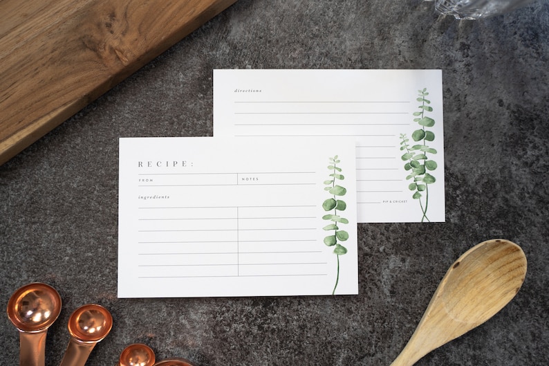 Eucalyptus Recipe Cards for Recipe Box / Cooking Directions Etsy