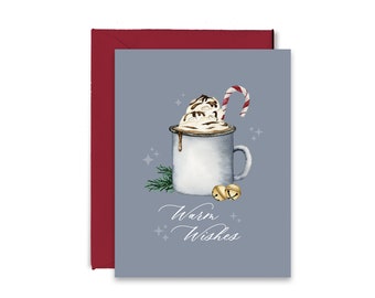 Warm Wishes Greeting card (Blank Inside) / Hot cocoa / Hot Chocolate card / Peppermint mocha / Cup of cheer / Christmas Card / Jingle Bell