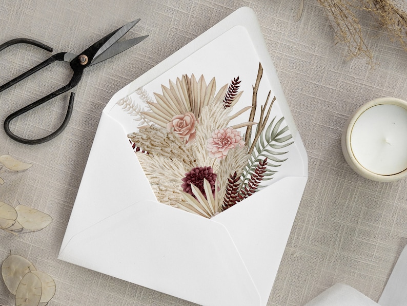 Boho Neutral Dried Flowers Envelope Liners Envelope Liner DIGITAL Template Wedding Invitation Digital Download DIY Envelope Liner image 1