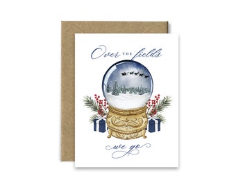 Snow Globe Christmas Card / Holiday Card  - Over the fields we go (Blank Inside) / Jingle Bells / Christmas music / present