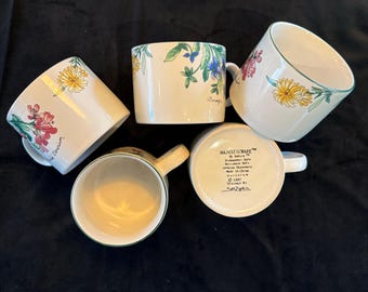Majesticware by Sakura Coffee cup mug set (5) Geranium design by Sue Zipkin 1997