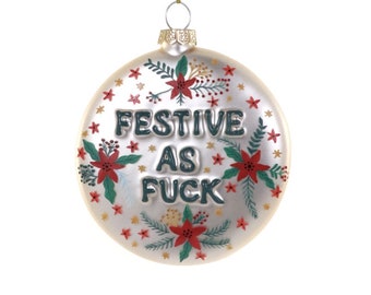 Adorno navideño de cristal de Cody Foster. Un regalo divertido y original. Un elefante blanco.