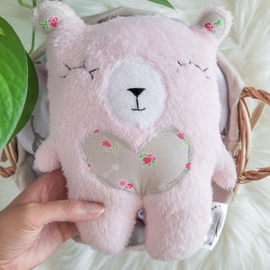 Pink Bear Stuffed Animal Plushie, Handmade Pastel Bear Plush, Pastel Pink Teddy Bear Plush, Teddy Bear for Kids, Woodland Nursery Toy