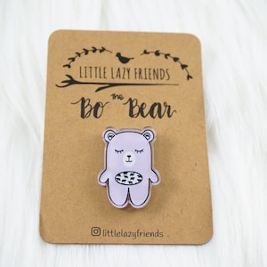Bear Acrylic Pin, Animal Pin, Cute Kawaii Pin, Sleepy Bear