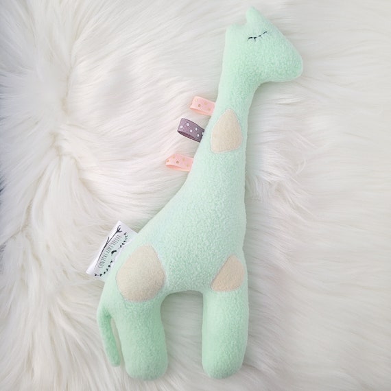 Giraffe Stuffed Animal Pink Ribbon Tag Sensory Toy for Baby Pastel Green Giraffe Toy Baby Shower Gift Nursery Toy Etsy