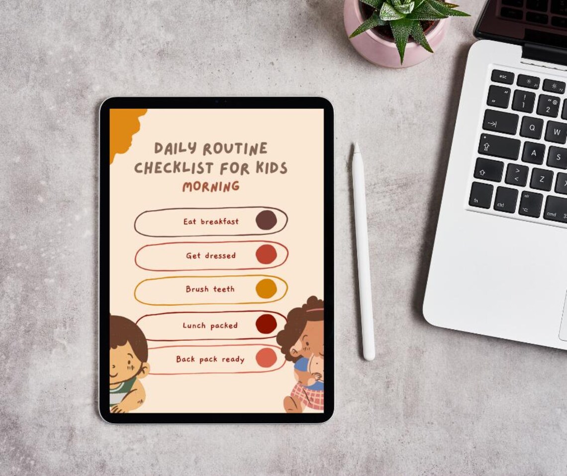 Morning Routine Chart for Kids – Visual Checklist | Pastel ADHD Daily