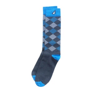 Wedding Groomsmen Socks | UNC Argyle socks - Dark Grey, Sky Blue & White - Fun Colorful - &quot;Scotsman&quot; Christmas Holiday Gift Stocking Stuffer
