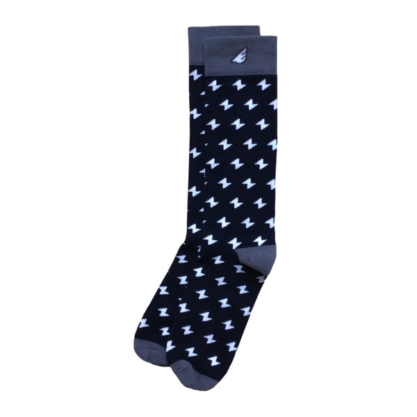 Lightning Bolt Men's & Women's Dress Casual Formal Tuxedo Socks: Black White Crazy Fun - "Stormchaser" Christmas Holiday Stocking Stuffer