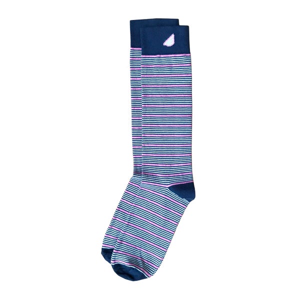 Navy, Pink & White Men's Dress / Casual Stripe Socks - Unique Fun Crazy Colorful - "Sidekick" Christmas Holiday Stocking Stuffer