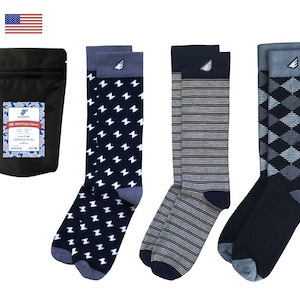 Christmas Gift Holiday Stocking Stuffer | 3-pack Black & White Formal Tuxedo Socks for Men | American-made Bundle | Unique USA-made Socks