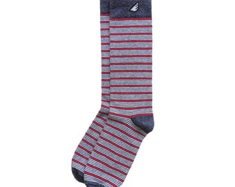 Dark Grey / Red / White Men's Dress / Casual Stripe Socks - Unique Fun Crazy Colorful - "Sidekick" Christmas Holiday Stocking Stuffer
