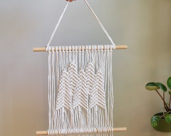 Macrame with trees Natural wall hanging, natural color macrame trees, mountain