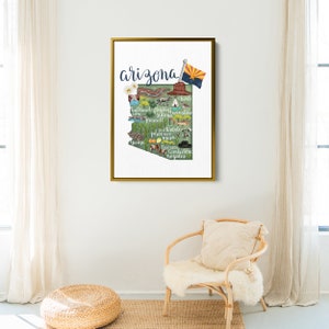 Arizona State Karte illustriert | Heimat Geschenkidee mit Zeichnung von AZ | Kunst Druck oder Leinwand