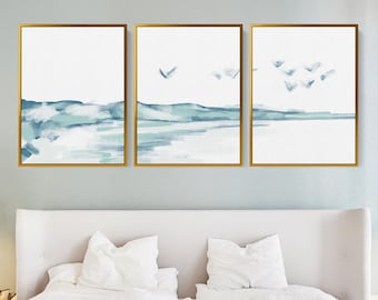 Minimalist Seascape | "Shoreline Journey" - Set of 3 - Art Prints or Canvases