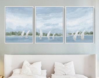 Coastal Sailboat Triptych | "Sailing on a Dream" - Set of 3 Art Prints or Canvases