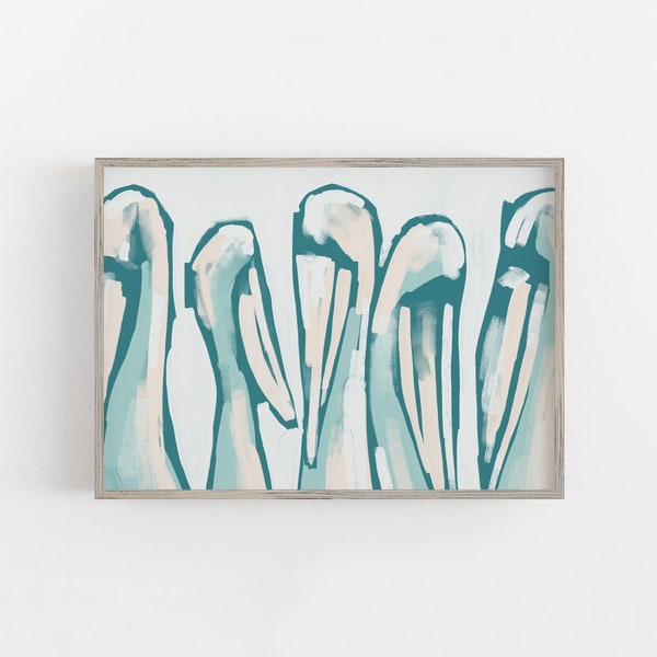 Pelican Artwork Coastal Bird Decor Modern Beach House Artwork Turquoise Coastal Statement Large | "Pelican Gathering" - Art Print or Canvas