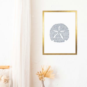 Modern Coastal Decor | Sand Dollar Art Print, Blue and White Minimalist Beach Artwork for Bathroom or Bedroom | "Minimalist Sand Dollar" image 1
