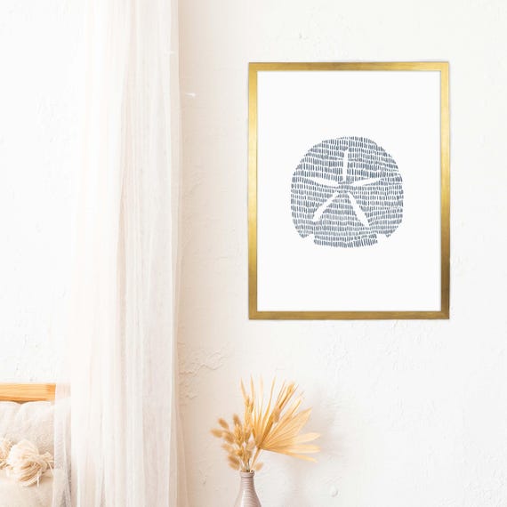 Modern Coastal Decor | Sand Dollar Art Print, Blue and White Minimalist Beach Artwork for Bathroom or Bedroom | "Minimalist Sand Dollar"