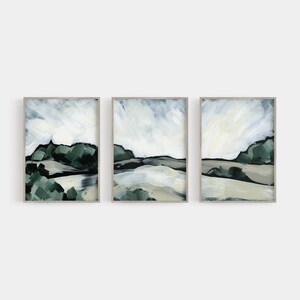 Farmhouse Triptych Decor Landscape Print Set Moody Farm Painting | "Bucolic Countryside" - Set of 3 - Art Prints or Canvases