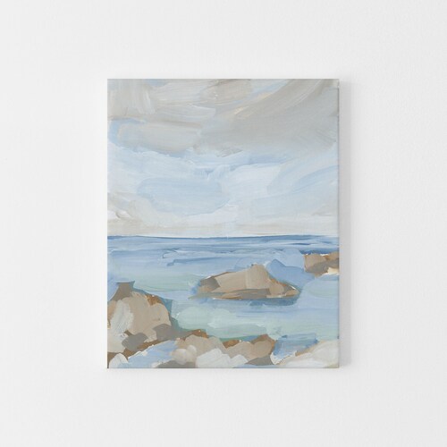 Coastal Painting Modern Beach House Decor Blue and White Etsy