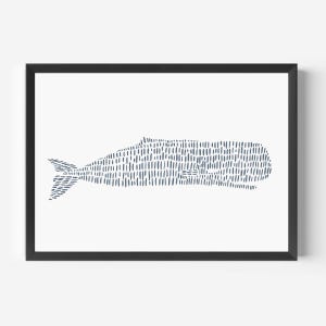 Coastal Decor | Nautical Wall Art with Whale Artwork in Slate Blue for Hamptons Style | "Sperm Whale Illustration" - Art Print or Canvas image 3
